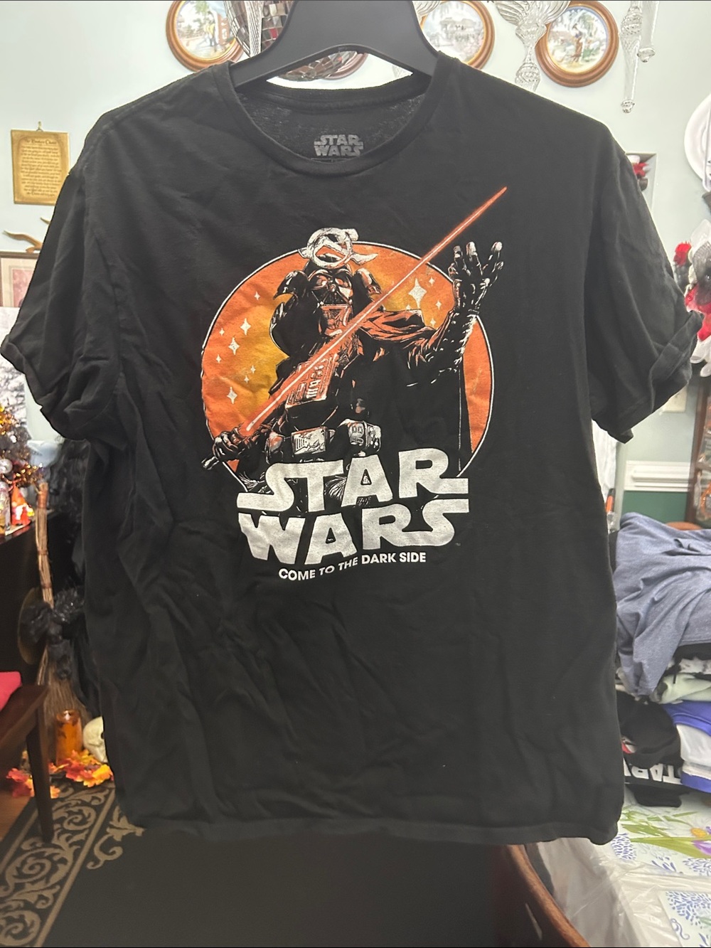 Star Wars Black Tee with Orange and White Graphic - Darth Vader